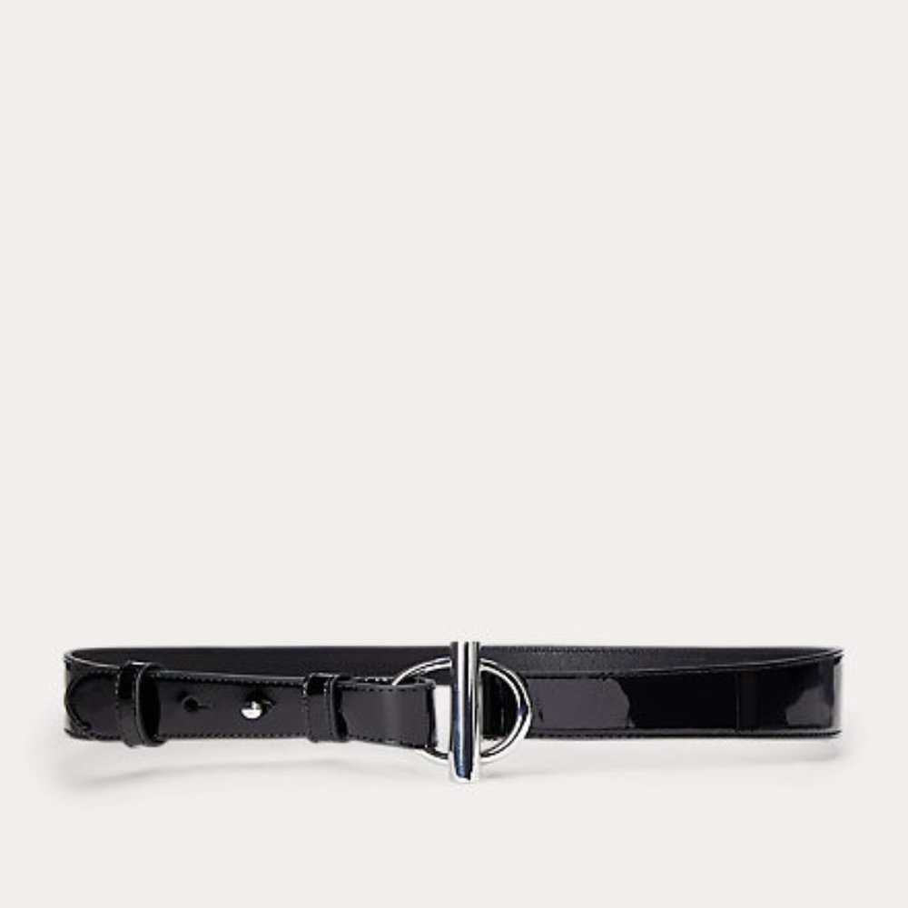 Lauren Ralph Lauren Patent Leather Toggle Ring Belt Black LG